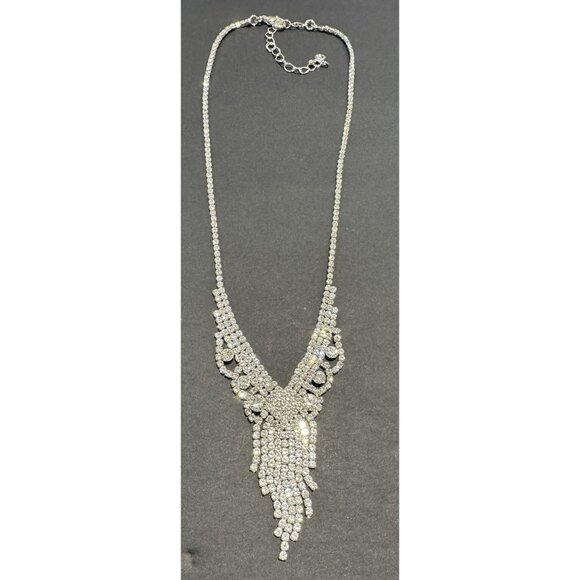Crystal Fringe Necklace Rhinestone Waterfall Statement Choker Costume Jewelry - Picture 2 of 9